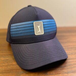 PGA Tour Pro Series Printed Stripe Golf Hat Adjustable Blue Navy EUC